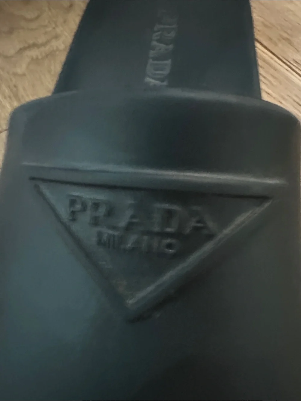 Prada Black Rubber Logo Slide Sandals for women